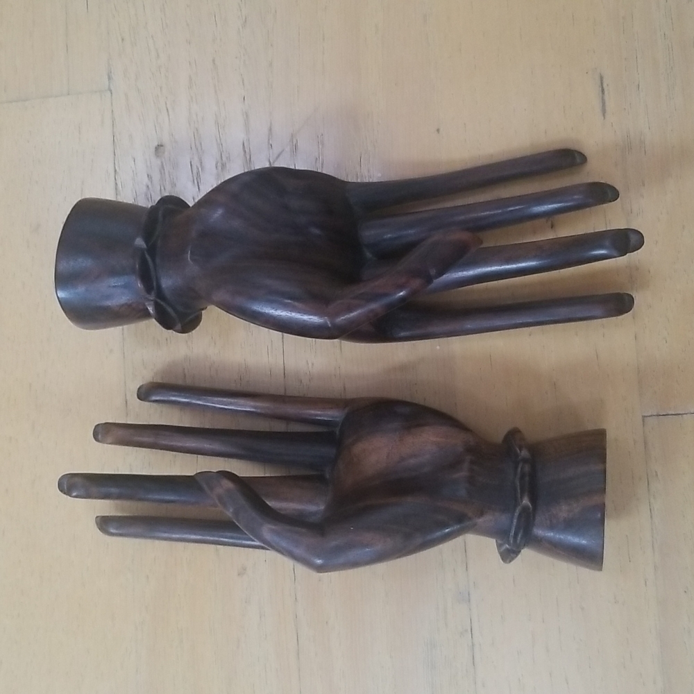 Bali Indonesia Buddha Mudra Hand Carved Coromandel Wood Hands - Picture 6 of 15
